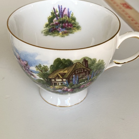 Vintage Royal Vale Teacup & Saucer Cottage Scene & Gardens - Bone China England - Picture 5 of 15
